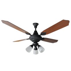 Ventilador de Techo Old British Negro con Araña Fundicion y Palas de Madera Reversibles tonos Caoba y Wengue