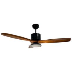 Ventilador de Techo Hemi Negro con Plafón Manny con Palas de Madera Tono Algarrobo