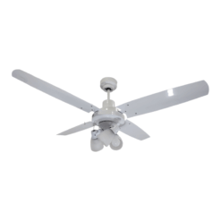 Ventilador de Techo Barcelona Blanco con Spot Punta Vidrio y Palas Metálicas Blancas