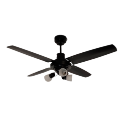Ventilador de Techo Barcelona Negro con Spot Punta Vidrio y Palas Metálicas Negras