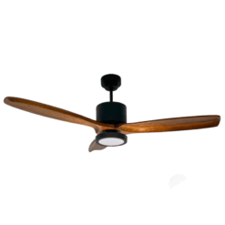 Ventilador de Techo Hemi Negro Texturado con Plafón Redondo Luz Fría y Palas de Madera Tono Algarrobo